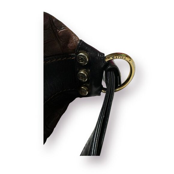 Marino Orlandi Leather Bucket Bag Croc Embossed‎ Leather Dual Sling Tote Vintage - Picture 6 of 10